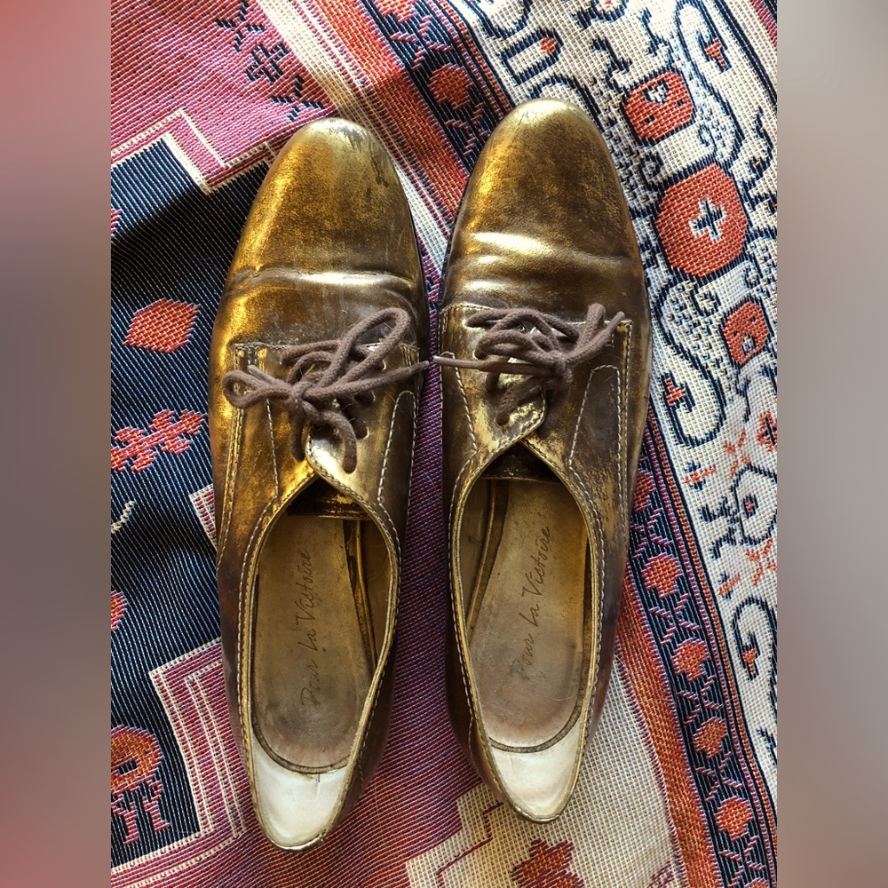Bronze tone lace-up oxfords